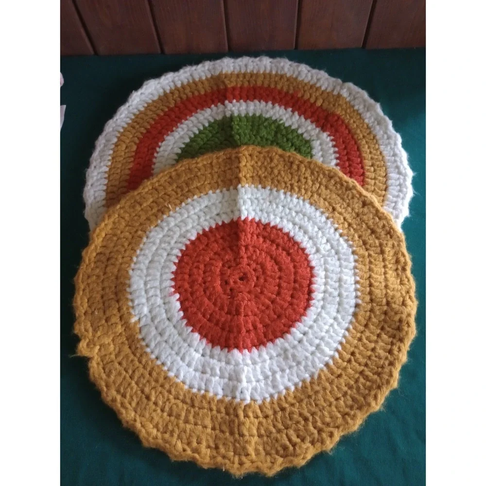 2-Vintage Handmade Round Crochet Doilies
